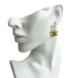 CHANEL Vintage Gold Logo Earrings
